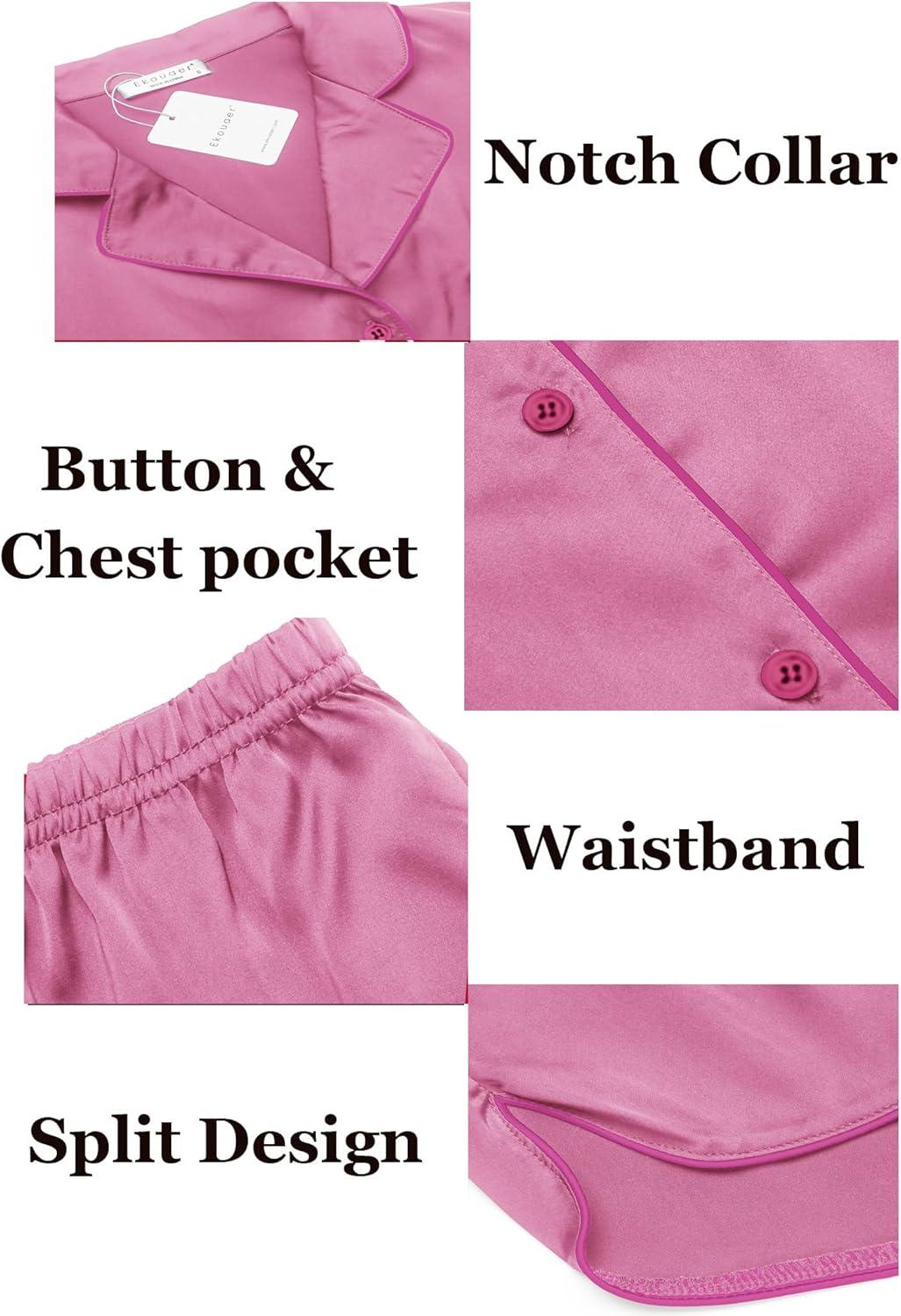 imageEkouaer Womens Silk Satin Pajamas Set Short Sleeve Sleepwear Button Down Loungewear 2 Piece Pjs Shorts Set S5X Plus SizePeachy Pink