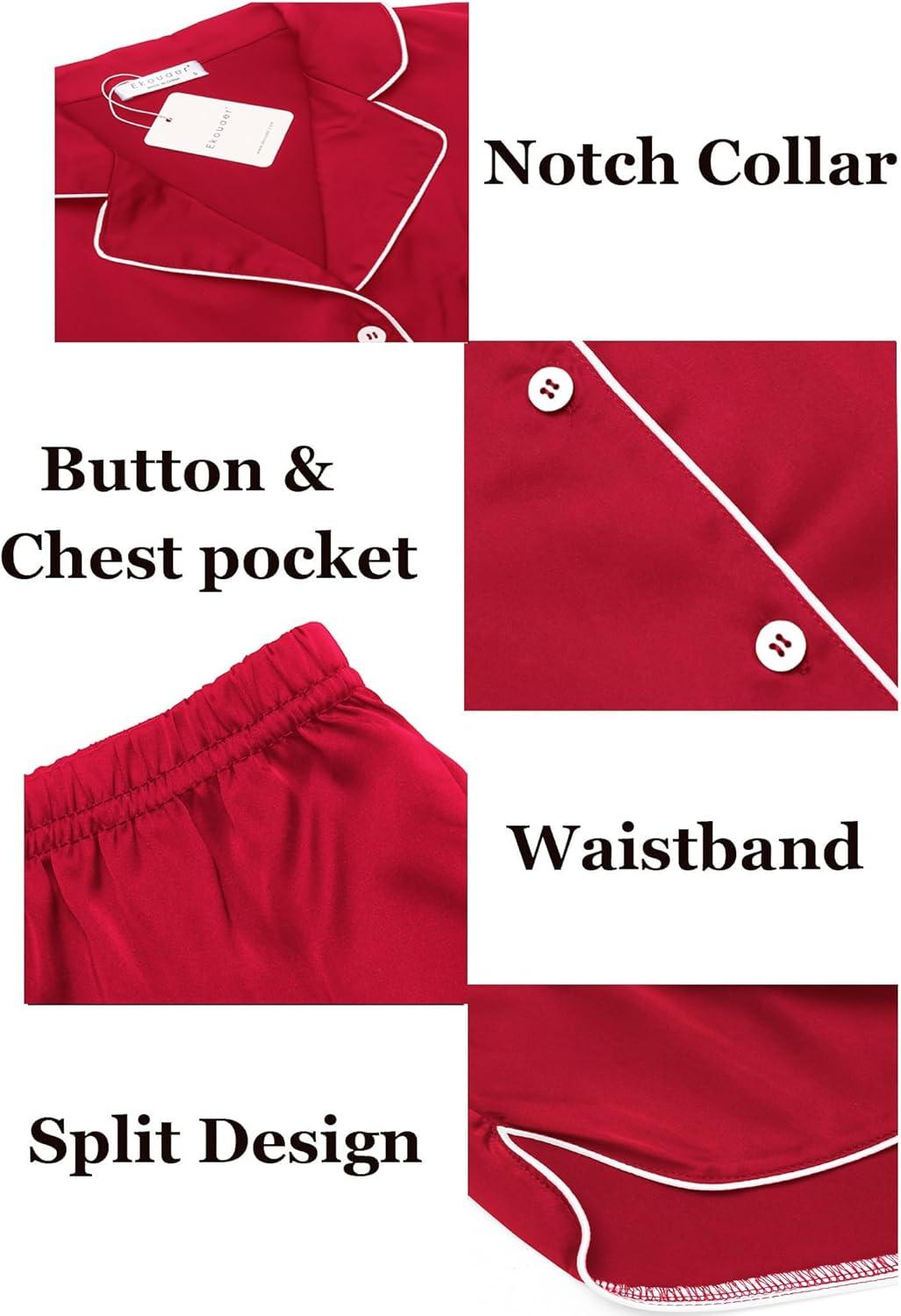 imageEkouaer Womens Silk Satin Pajamas Set Short Sleeve Sleepwear Button Down Loungewear 2 Piece Pjs Shorts Set S5X Plus SizeRed