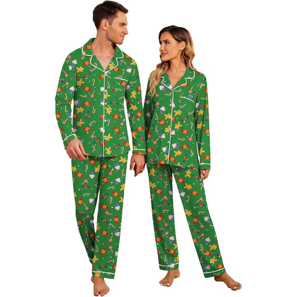 imageEkouaer Christmas Family Matching Pajamas Long Sleeve Button Down Pj Set Festival Party SleepwearGreenSuagr