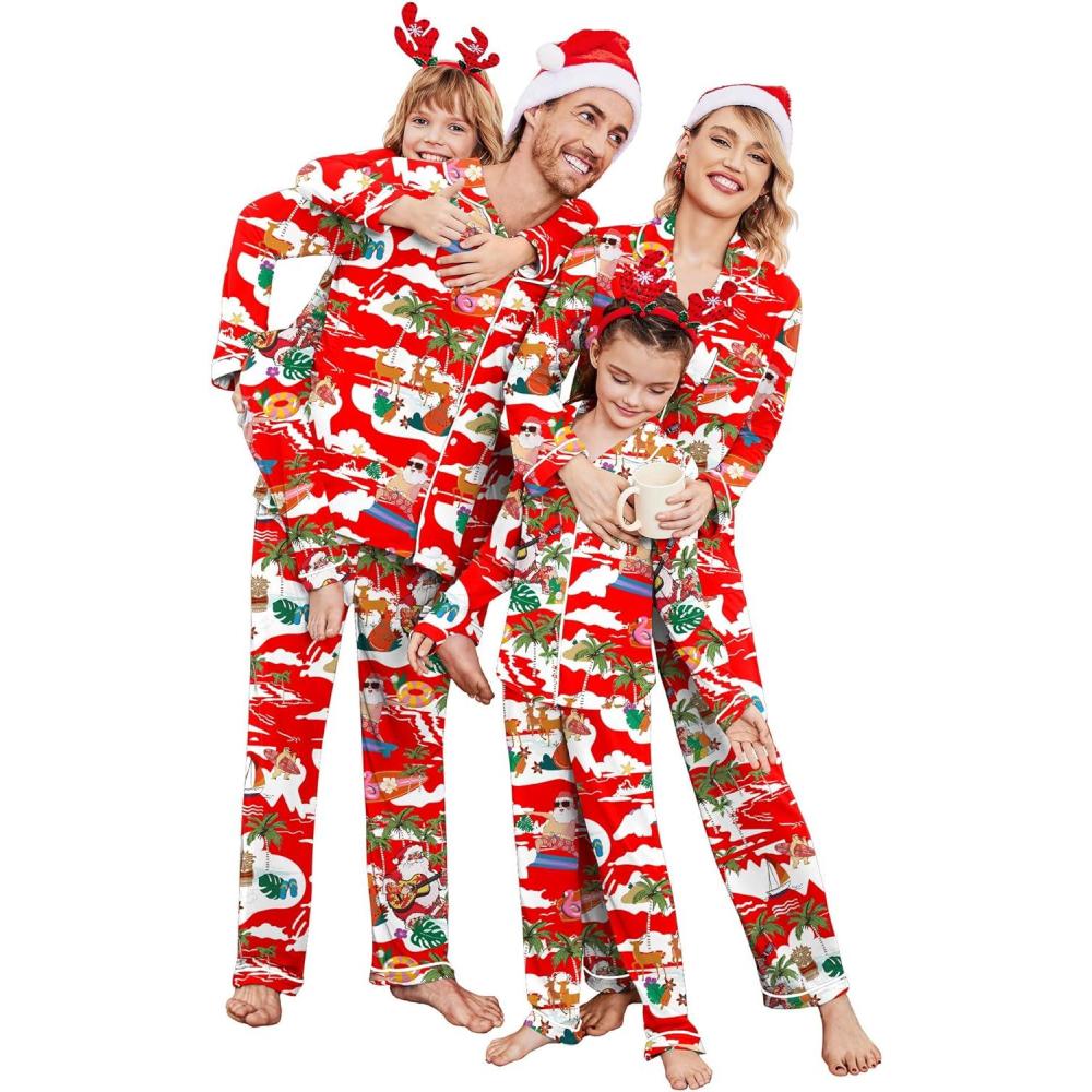 imageEkouaer Christmas Family Matching Pajamas Long Sleeve Button Down Pj Set Festival Party SleepwearRed Vacation