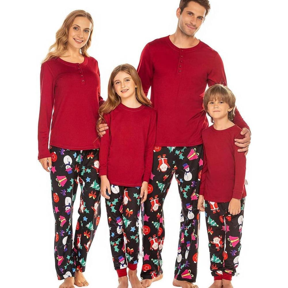 imageEkouaer Christmas Pajamas Matching Family Pj Set Long Sleeve Tops and Plaid Pants for Sleepwear Soft Loungewear PjsSanta