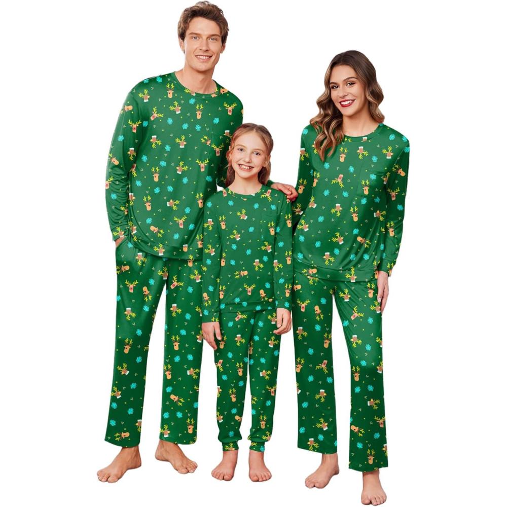 imageEkouaer Matching Family Sets Christmas Pajamas Set Xmas PJS Sleepwear Soft Christmas Matching JammiesChristmas Elk Green