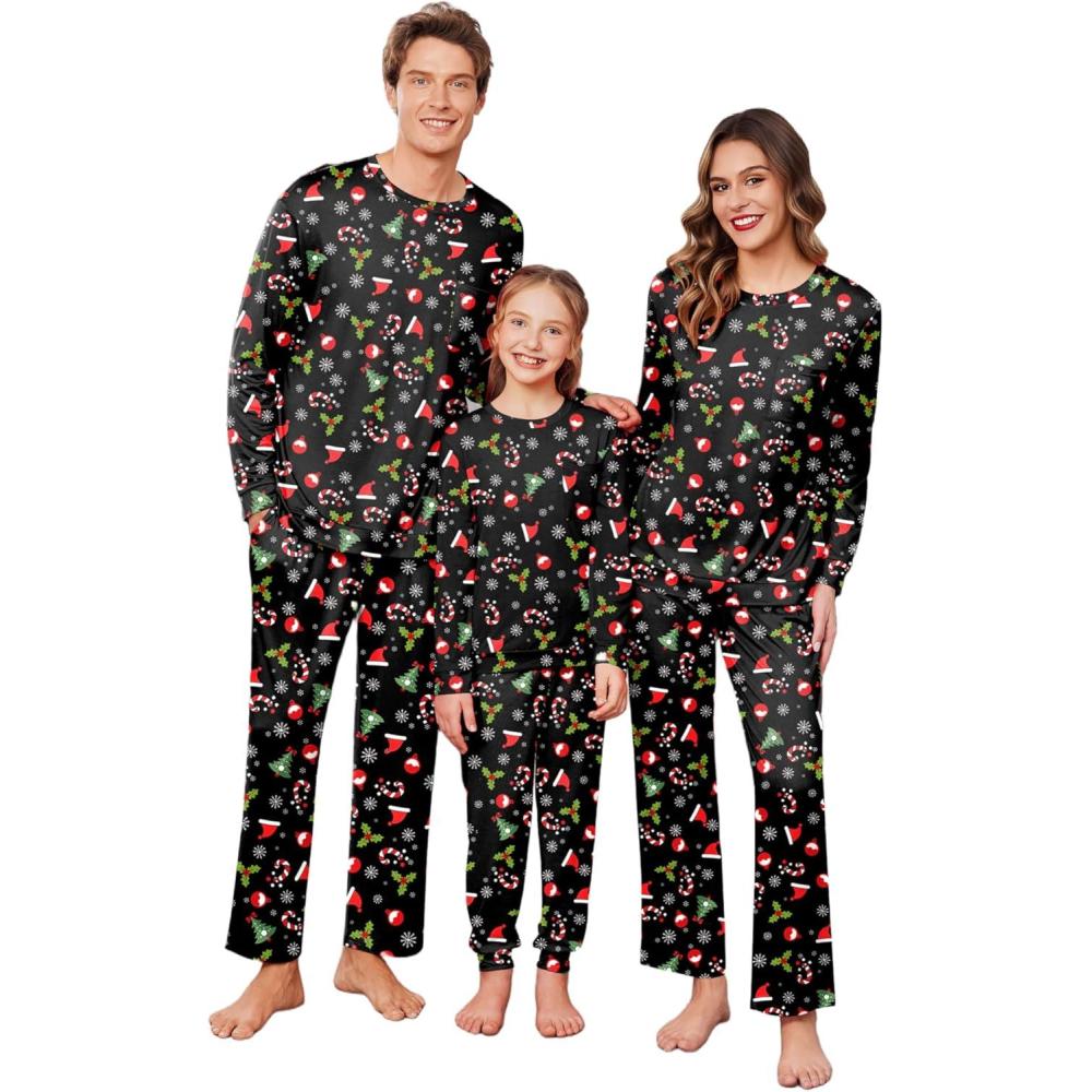 imageEkouaer Matching Family Sets Christmas Pajamas Set Xmas PJS Sleepwear Soft Christmas Matching JammiesChristmas Hat Black