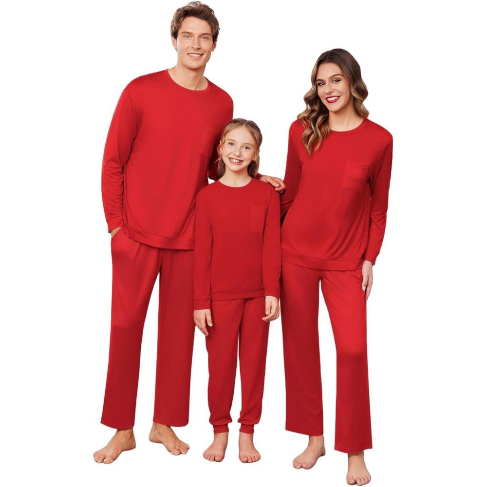 imageEkouaer Matching Family Sets Christmas Pajamas Set Xmas PJS Sleepwear Soft Christmas Matching JammiesWine Red