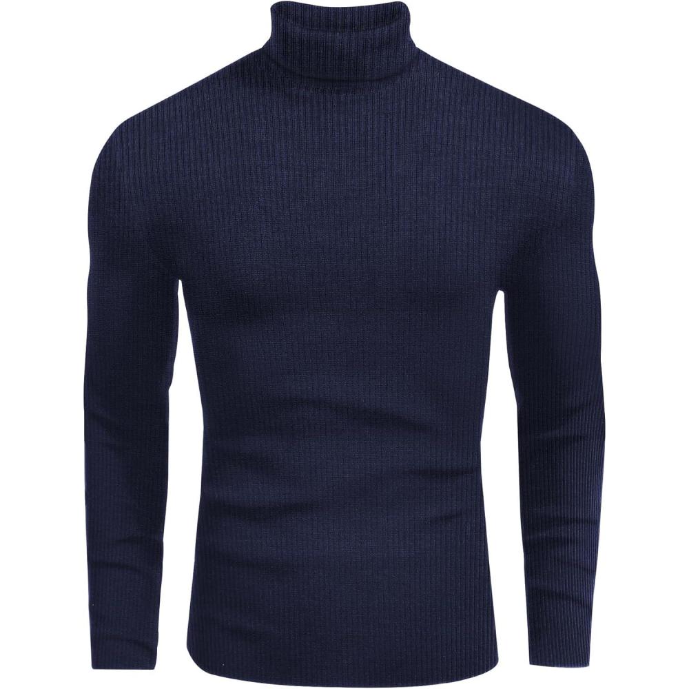 imageEkouaer Mens Turtleneck Shirts Ribbed Lightweight Sweater Long Sleeve Casual Pullover Thermal Undershirts SXXLNavy