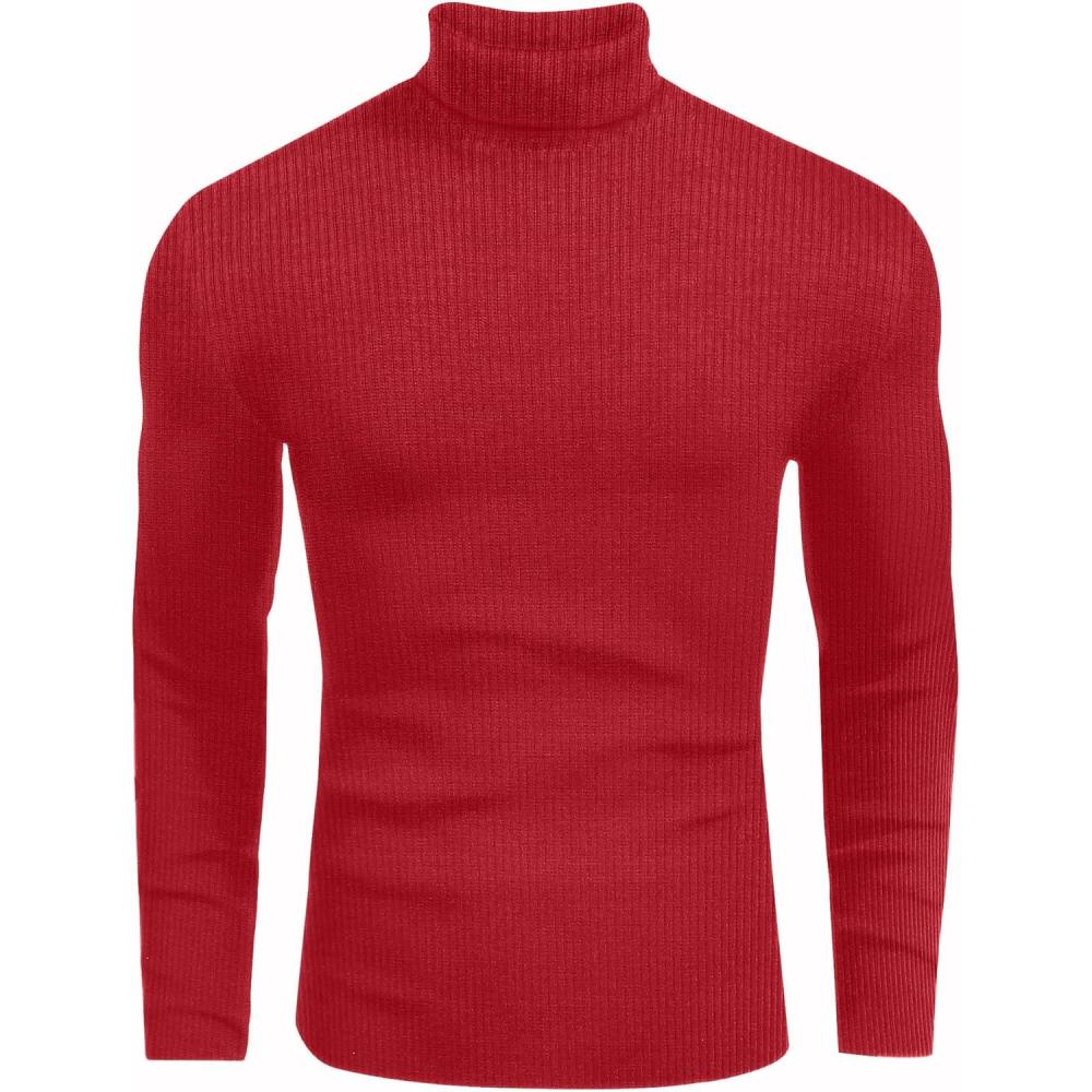 imageEkouaer Mens Turtleneck Shirts Ribbed Lightweight Sweater Long Sleeve Casual Pullover Thermal Undershirts SXXLRed
