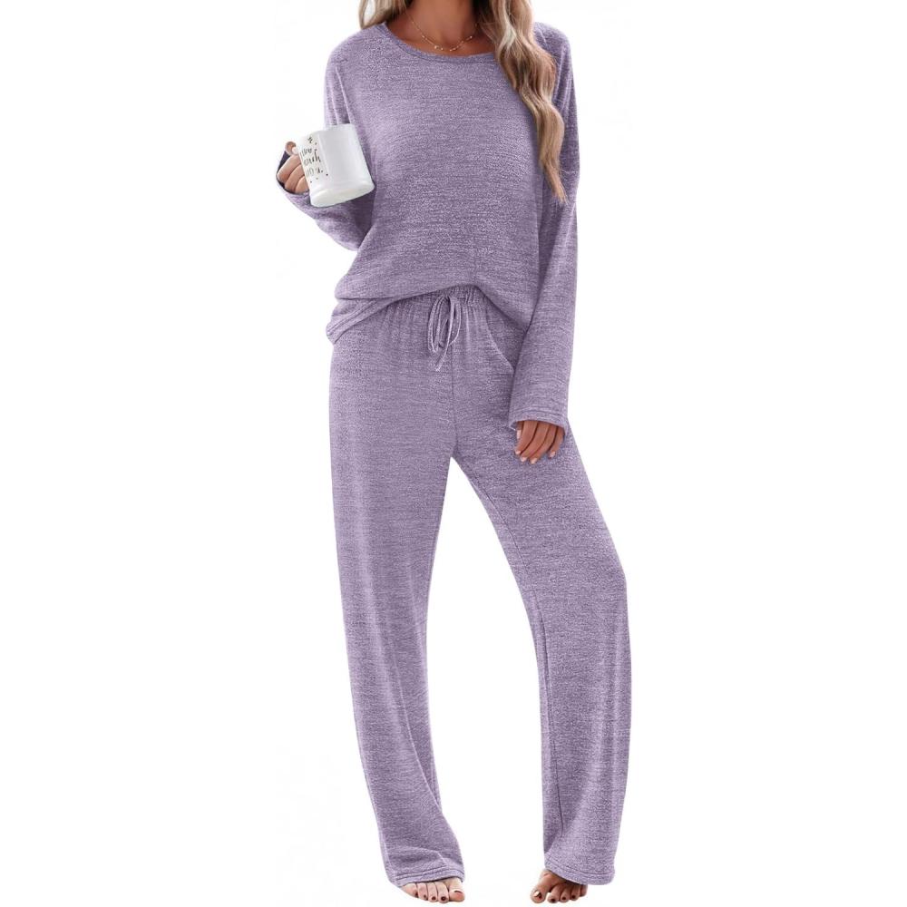 imageEkouaer Pajama Set Womens Long Sleeve Sleepwear Pullover Top and Pants Cozy Loungewear Soft Pjs Lounge Set with Pockets SXXLPurple