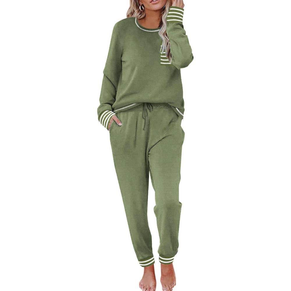 imageEkouaer Pajamas Womens Long Sleeve Sleepwear with Long Pants Soft Loungewear Pj Set SXXLArmy Green