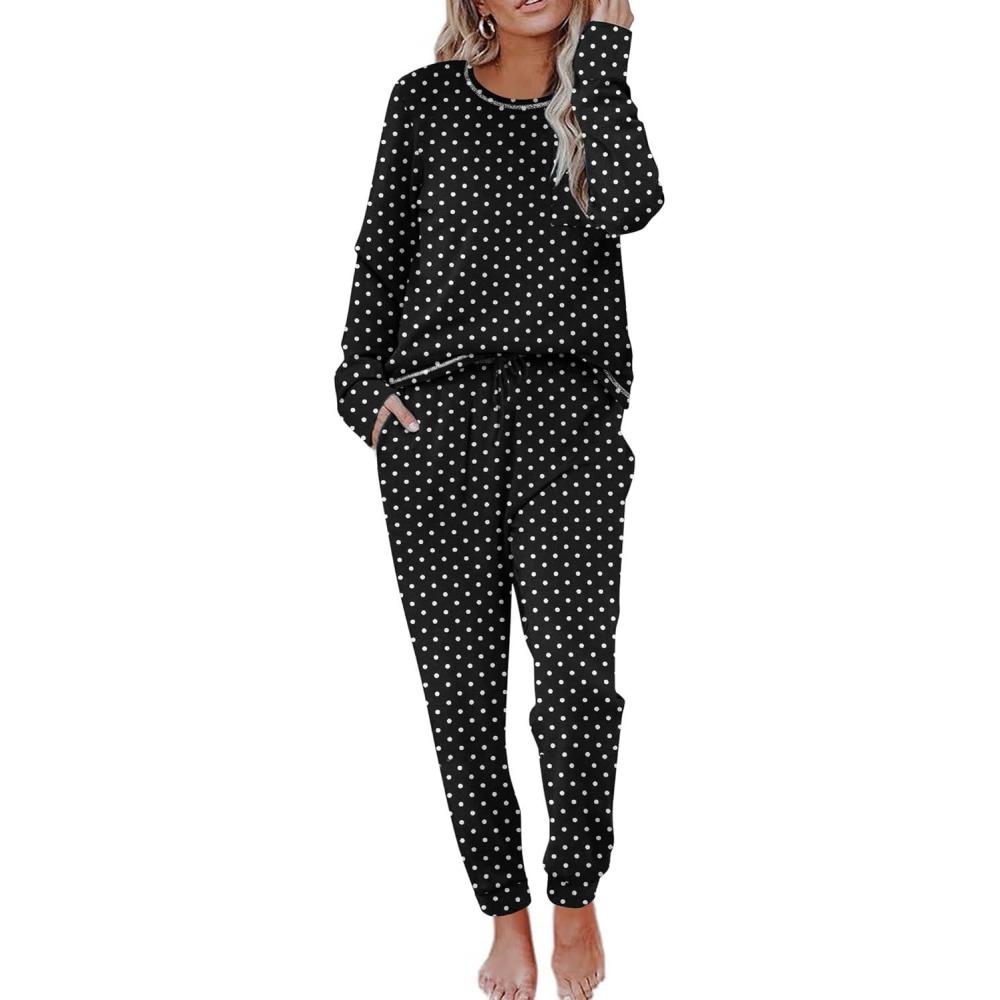 imageEkouaer Pajamas Womens Long Sleeve Sleepwear with Long Pants Soft Loungewear Pj Set SXXLBlack Small Point