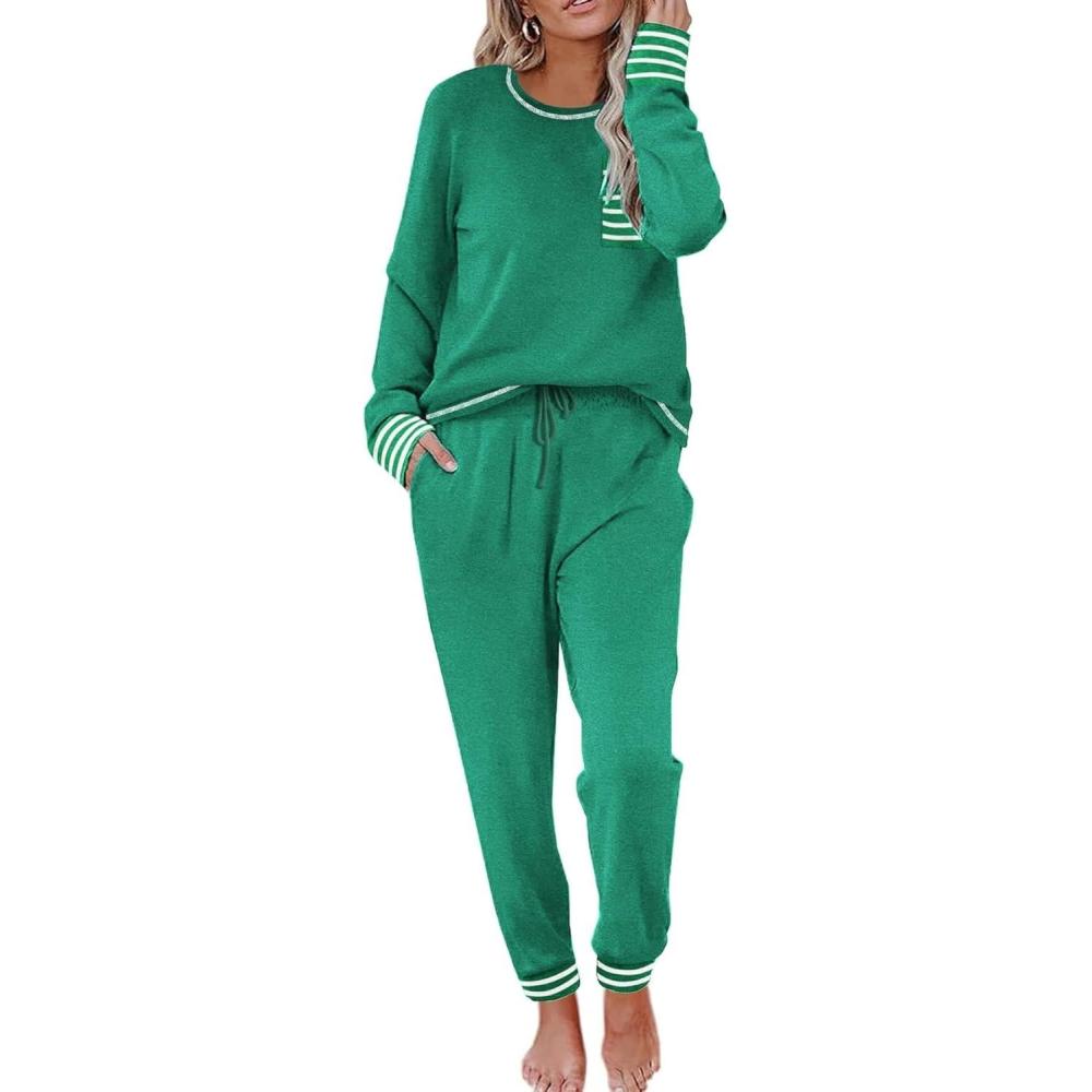 imageEkouaer Pajamas Womens Long Sleeve Sleepwear with Long Pants Soft Loungewear Pj Set SXXLBright Green