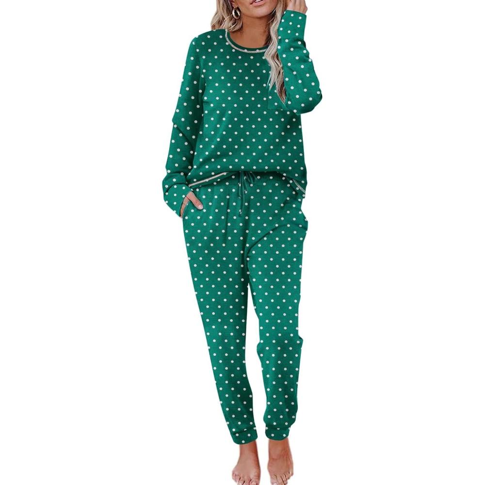 imageEkouaer Pajamas Womens Long Sleeve Sleepwear with Long Pants Soft Loungewear Pj Set SXXLGreen Small Point