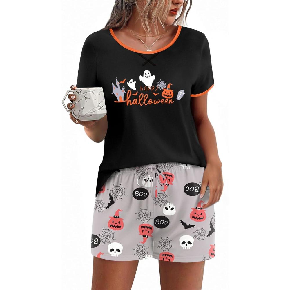 imageEkouaer Women Pajama Set Casual Short SetHelloween Print