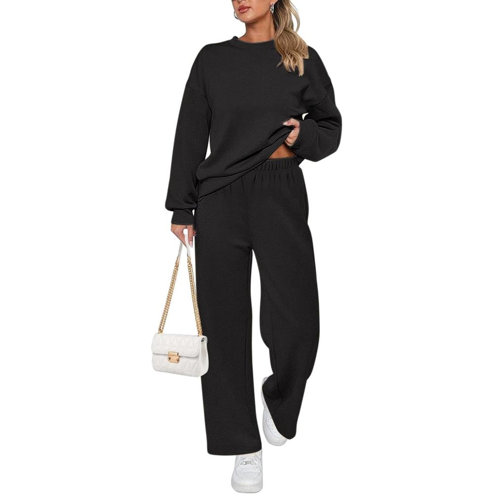 imageEkouaer Womens Pajama Sets Fuzzy Fleece Long Sleeve Sleepwear Comfy Pjs 2 Piece Lounge Set Nightwear with Poeckts SXXLBlack