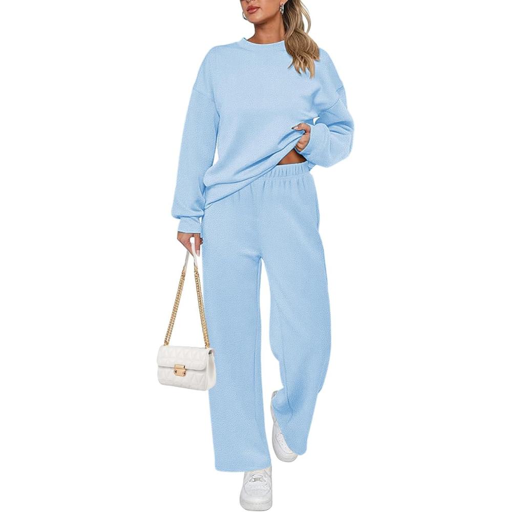 imageEkouaer Womens Pajama Sets Fuzzy Fleece Long Sleeve Sleepwear Comfy Pjs 2 Piece Lounge Set Nightwear with Poeckts SXXLLight Blue
