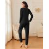 Ekouaer 2 Pack Womens Pajamas Set Long Sleeve Sleepwear Top and Jogger Pants Lounge Sets Cozy Pjs Loungewear S-XXL(Black+dark Gray)
