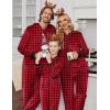 Ekouaer Christmas Onesie Matching Family Fleece Hooded One Piece Zipper Long Sleeve Pajamas with Pockets S-XXL(Red Plaid)