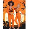 Ekouaer Christmas Onesie for Couples Zipper Hooded Adult Matching Onesie Pajamas with Pockets(Pumpkin)