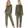 Ekouaer Couples Matching Pajamas Sets Velvet PJs Set for Men and Women Velour Long Sleeve Sleepwear S-XXL(Army Green)