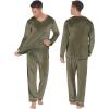 Ekouaer Couples Matching Pajamas Sets Velvet PJs Set for Men and Women Velour Long Sleeve Sleepwear S-XXL(Army Green)