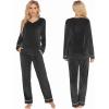 Ekouaer Couples Matching Pajamas Sets Velvet PJs Set for Men and Women Velour Long Sleeve Sleepwear S-XXL(Black)
