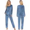 Ekouaer Couples Matching Pajamas Sets Velvet PJs Set for Men and Women Velour Long Sleeve Sleepwear S-XXL(Blue)