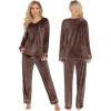 Ekouaer Couples Matching Pajamas Sets Velvet PJs Set for Men and Women Velour Long Sleeve Sleepwear S-XXL(Brown)