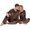 Ekouaer Couples Matching Pajamas Sets Velvet PJs Set for Men and Women Velour Long Sleeve Sleepwear S-XXL(Brown)