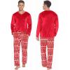 Ekouaer Couples Matching Pajamas Sets Velvet PJs Set for Men and Women Velour Long Sleeve Sleepwear S-XXL(Christmas Red)
