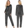 Ekouaer Couples Matching Pajamas Sets Velvet PJs Set for Men and Women Velour Long Sleeve Sleepwear S-XXL(Deep Gray)