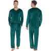 Ekouaer Couples Matching Pajamas Sets Velvet PJs Set for Men and Women Velour Long Sleeve Sleepwear S-XXL(Green)
