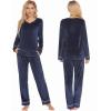 Ekouaer Couples Matching Pajamas Sets Velvet PJs Set for Men and Women Velour Long Sleeve Sleepwear S-XXL(Navy)