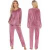 Ekouaer Couples Matching Pajamas Sets Velvet PJs Set for Men and Women Velour Long Sleeve Sleepwear S-XXL(Pink)