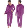 Ekouaer Couples Matching Pajamas Sets Velvet PJs Set for Men and Women Velour Long Sleeve Sleepwear S-XXL(Purple)