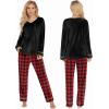 Ekouaer Couples Matching Pajamas Sets Velvet PJs Set for Men and Women Velour Long Sleeve Sleepwear S-XXL(Red Plaid)