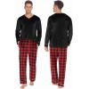 Ekouaer Couples Matching Pajamas Sets Velvet PJs Set for Men and Women Velour Long Sleeve Sleepwear S-XXL(Red Plaid)