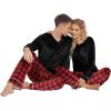 Ekouaer Couples Matching Pajamas Sets Velvet PJs Set for Men and Women Velour Long Sleeve Sleepwear S-XXL(Red Plaid)