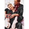 Ekouaer Couples Matching Pajamas Silk Long Sleeve Sleepwear Satin Soft Button Down Loungewear Pjs Set(Black)