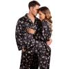 Ekouaer Couples Matching Pajamas Silk Long Sleeve Sleepwear Satin Soft Button Down Loungewear Pjs Set(Black With Snowflakes)