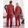 Ekouaer Couples Matching Pajamas Silk Long Sleeve Sleepwear Satin Soft Button Down Loungewear Pjs Set(Black and Red Plaid)