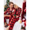 Ekouaer Couples Matching Pajamas Silk Long Sleeve Sleepwear Satin Soft Button Down Loungewear Pjs Set(Black and Red Plaid)