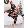 Ekouaer Couples Matching Pajamas Silk Long Sleeve Sleepwear Satin Soft Button Down Loungewear Pjs Set(Christmas Black)