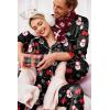 Ekouaer Couples Matching Pajamas Silk Long Sleeve Sleepwear Satin Soft Button Down Loungewear Pjs Set(Christmas Black)