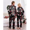 Ekouaer Couples Matching Pajamas Silk Long Sleeve Sleepwear Satin Soft Button Down Loungewear Pjs Set(Christmas Black)