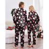 Ekouaer Couples Matching Pajamas Silk Long Sleeve Sleepwear Satin Soft Button Down Loungewear Pjs Set(Christmas Black Santa)