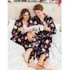 Ekouaer Couples Matching Pajamas Silk Long Sleeve Sleepwear Satin Soft Button Down Loungewear Pjs Set(Christmas Black Santa)