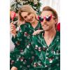 Ekouaer Couples Matching Pajamas Silk Long Sleeve Sleepwear Satin Soft Button Down Loungewear Pjs Set(Christmas Green)