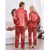 Ekouaer Couples Matching Pajamas Silk Long Sleeve Sleepwear Satin Soft Button Down Loungewear Pjs Set(Christmas Red)