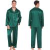 Ekouaer Couples Matching Pajamas Silk Long Sleeve Sleepwear Satin Soft Button Down Loungewear Pjs Set(Green)