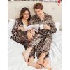 Ekouaer Couples Matching Pajamas Silk Long Sleeve Sleepwear Satin Soft Button Down Loungewear Pjs Set(Leopard)