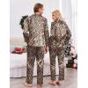 Ekouaer Couples Matching Pajamas Silk Long Sleeve Sleepwear Satin Soft Button Down Loungewear Pjs Set(Leopard)